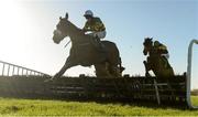 23 November 2014; Free Expression, with Mark Walsh up,  jumps the last ahead of Shantou Flyer, with Andrew McNamara up, on their way to winning the `Monksfield` Novice Hurdle. Navan Racecourse, Navan, Co. Meath. Picture credit: Barry Cregg / SPORTSFILE