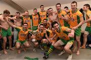 23 November 2014; Corofin players celebrate in their dressing room at the end of the game. AIB Connacht GAA Football Senior Club Championship Final, Ballintubber v Corofin. Elvery's MacHale Park, Castlebar, Co. Mayo. Picture credit: David Maher / SPORTSFILE