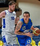 23 November 2014; Martins Provizors, DCU Saints, in action against Keelan Cairns, Belfast Star. Basketball Ireland Men’s Premier League, DCU Saints v Belfast Star. National Basketball Arena, Tallaght, Dublin. Picture credit: Brendan Moran / SPORTSFILE