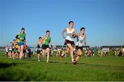 23 November 2014; Christy Conlon, Beechmount Harriers AC, leads during the opening lap of the Under 16 Boys race at the GloHealth Inter County & Juvenile Even Age Cross Country Championships. Dundalk Institute of Technology, Dundalk, Co. Louth. Picture credit: Ramsey Cardy / SPORTSFILE