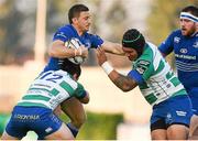 23 November 2014; Jimmy Gopperth, Leinster, is tackled by Sam Christie, left, and Mat Luamanu, right, Benetton Treviso. Guinness PRO12, Round 8, Benetton Treviso v Leinster. Stadio Comunale Di Monigo, Treviso, Italy. Picture credit: Pat Murphy / SPORTSFILE