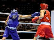 24 November 2014; Yana Allekseevna, Azerbaijan, left, exchanges punches with Katie Taylor, Ireland, during their 60kg Light Weight Final. 2014 AIBA Elite Women's World Boxing Championships, Jeju, Korea. Photo by Sportsfile