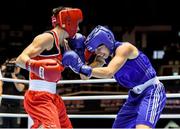 24 November 2014; Katie Taylor, Ireland, left, exchanges punches with Yana Allekseevna, Azerbaijan, during their 60kg Light Weight Final. 2014 AIBA Elite Women's World Boxing Championships, Jeju, Korea. Photo by Sportsfile