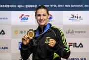 24 November 2014; Katie Taylor, Ireland, with her gold medal after beating Yana Allekseevna, Azerbaijan, in their 60kg Light Weight Final. 2014 AIBA Elite Women's World Boxing Championships, Jeju, Korea. Photo by Sportsfile