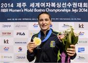 24 November 2014; Katie Taylor, Ireland, with her gold medal after beating Yana Allekseevna, Azerbaijan, during their 60kg Light Weight Final. 2014 AIBA Elite Women's World Boxing Championships, Jeju, Korea. Photo by Sportsfile