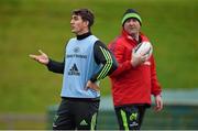 24 November 2014; Munster's Ian Keatley, left, and head coach Anthony Foley during squad training ahead of Friday's Guinness PRO12, Round 9, match against Ulster. Munster Rugby Squad Training, University of Limerick, Limerick. Picture credit: Diarmuid Greene / SPORTSFILE