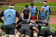 24 November 2014; Munster head coach Anthony Foley and players, from left to right, Kevin O'Byrne, Paddy Butler, BJ Botha and Billy Holland add some weight to the scrummaging machine during scrum practice at squad training ahead of Friday's Guinness PRO12, Round 9, match against Ulster. Munster Rugby Squad Training, University of Limerick, Limerick. Picture credit: Diarmuid Greene / SPORTSFILE
