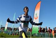 23 November 2014; Fathi Aden, Dublin, celebrates winning the Under 14 Boys 3000m race at the GloHealth Inter County & Juvenile Even Age Cross Country Championships. Dundalk Institute of Technology, Dundalk, Co. Louth. Picture credit: Ramsey Cardy / SPORTSFILE