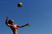 15 July 2006; Jen Walsh serves to Eleanor Dunne and Miriam Gormally during their match. This year's Coca-Cola Beach Volleyball Festival takes place from Thursday 12th to Sunday 15th on Bray Beachfront. Bray Beach, Bray, Co. Wicklow. Picture credit: Brendan Moran / SPORTSFILE