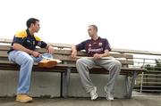 11 July 2007; Galway's John Lee, right, in conversation with Antrim's Michael Herron at a GAA Unrivalled photocall ahead of their Guinness All-Ireland Hurling Championship Qualifier on Saturday next. Jurys Inn Custom House, Custom House Quay, Dublin. Picture credit: Brendan Moran / SPORTSFILE