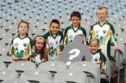 12 July 2007; Attending the launch of the 2007 Vhi Cúl Camps Ambassadors programme and Cúl Coach Competition were, from left, Sadhbh Doyle, age 7, from Meath, Lauren Cahill, age 7, from Cavan, Jack Dowling, age 10, from Meath, Liam Wolfe, age 7, from Dublin, Sinead Cahill, age 6, from Cavan, and Feargal Whitely, age 9, from Dublin. The 2007 Vhi Cúl Camp Ambassadors will visit camps nationwide, giving tips to children on how to improve their game and offering the children a unique opportunity to ask them individual questions on their sport. Children attending his year's Vhi Cúl Camps will also be asked to nominate their coach as Ireland's Cúl-est Coach. Croke Park, Dublin. Picture credit: Brendan Moran / SPORTSFILE