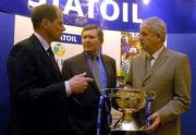 23 March 2004; UEFA General Secretary Lars Christian Olsen with Managing Director of Statoil Ireland Tony Murray, centre, and President of the FAI Milo Corcoran, right, at the Statoil FAI Junior Cup Semi-Final draw at the Four Seasons Hotel in Ballsbridge, Dublin. Photo by Pat Murphy/Sportsfile