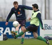 29 March 2004; Alan Maybury in action against Andy Reid during a Republic of Ireland Training Session at the Carlisle Grounds in Bray, Wicklow. Photo by David Maher/Sportsfile