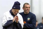 30 March 2004; Damien Duff and Stephen Carr, right, during a Republic of Ireland Squad Training Session at the Carlisle Grounds in Bray, Wicklow. Photo by Pat Murphy/Sportsfile