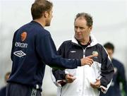 30 March 2004; Manager Brian Kerr chats with captain Kenny Cunningham during a Republic of Ireland Squad Training Session at the Carlisle Grounds in Bray, Wicklow. Photo by Pat Murphy/Sportsfile
