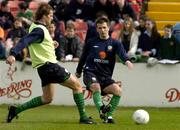 30 March 2004; Liam Miller, right, in action against Kevin Kilbane during a Republic of Ireland Squad Training Session at the Carlisle Grounds in Bray, Wicklow. Photo by Pat Murphy/Sportsfile