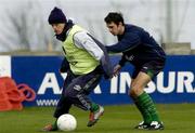 30 March 2004; Damien Duff in action against John Thompson, right, during a Republic of Ireland Squad Training Session at the Carlisle Grounds in Bray, Wicklow. Photo by Pat Murphy/Sportsfile