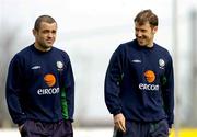 30 March 2004; Stephen Carr and Kenny Cunningham during a Republic of Ireland Squad Training Session at the Carlisle Grounds in Bray, Wicklow. Photo by Pat Murphy/Sportsfile