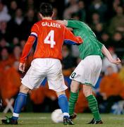 31 March 2004; Robbie Keane of Republic of Ireland shoots to score his side's second goal despite the attention of Tomas Galasek of Czech Republic during an International Friendly between Republic of Ireland and Czech Republic at Lansdowne Road in Dublin. Photo by David Maher/Sportsfile
