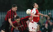 2 April 2004; Colin Hawkins, left, and Paul McNally of Bohemians in action against Tony Bird of St. Patrick's Athletic during the Eircom League Premier Division match between St. Patrick's Athletic and Bohemians at Richmond Park in Dublin. Photo by David Maher/Sportsfile