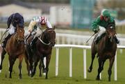 4 April 2004; Newton, left, with Jamie Spencer up, on their way to winning the Oak Lodge & Hamford Stud Sires Loughbrown Stakes from eventual second place Dobiroun, right, with Mick Kinane up, and eventual third place Amarula Ridge, centre, with Declan McDonogh up, at the Curragh Racecourse in Kildare. Photo by Matt Browne/Sportsfile