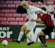 5 April 2004; Glen Fitzpatrick of Shelbourne in action against Stephen Caffrey of Bohemians during the Eircom League Premier Division match between Bohemians and Shelbourne at Dalymount Park in Dublin. Photo by David Maher/Sportsfile