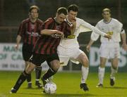 5 April 2004; Fergal Harkin of Bohemians in action against Gerard Rowe of Shelbourne during the Eircom League Premier Division match between Bohemians and Shelbourne at Dalymount Park in Dublin. Photo by Pat Murphy/Sportsfile
