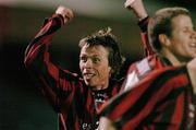 5 April 2004; Bobby Ryan of Bohemians celebrates after his side's first goal, scored by team-mate Damien Lynch, during the Eircom League Premier Division match between Bohemians and Shelbourne at Dalymount Park in Dublin. Photo by David Maher/Sportsfile