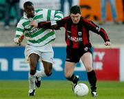 6 April 2004; Alan Murphy of Longford Town in action against Mark Rutherford of Shamrock Rovers during the Eircom League Premier Division match between Shamrock Rovers and Longford Town at Richmond Park in Dublin. Photo by David Maher/Sportsfile