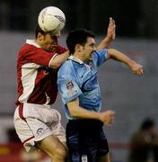9 April 2004; Owen Heary of Shelbourne in action against Cathal O'Connor of Dublin City during the Eircom League Premier Division match between Shelbourne and Dublin City at Tolka Park in Dublin. Photo by David Maher/Sportsfile