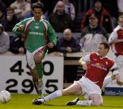 9 April 2004; Neale Fenn of Cork City in action against Dan Murray of St. Patrick's Athletic during the Eircom League Premier Division match between St. Patrick's Athletic and Cork City at Richmond Park in Dublin. Photo by Pat Murphy/Sportsfile