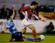 9 April 2004; Stuart Byrne of Shelbourne in action against Jason Colwell of Dublin City during the Eircom League Premier Division match between Shelbourne and Dublin City at Tolka Park in Dublin. Photo by David Maher/Sportsfile
