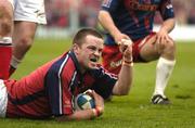 10 April 2004; Marcus Horan of Munster celebrates after scoring his side's fourth try during the Heineken Cup Quarter-Final match between Munster and Stade Francais at Thomond Park in Limerick. Photo by Ray McManus/Sportsfile