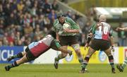 11 April 2004; Andrew Farley of Connacht in action against Tani Fuga, left, and Paul Burke of NEC Harlequins during the Parker Pen Challenge Cup Semi-Final between NEC Harlequins and Connacht at Twickenham Stoop Stadium in London, England. Photo by Pat Murphy/Sportsfile