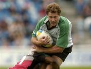 11 April 2004; Matt Mostyn of Connacht is tackled by Uno Moyne of NEC Harlequins during the Parker Pen Challenge Cup Semi-Final between NEC Harlequins and Connacht at Twickenham Stoop Stadium in London, England. Photo by Pat Murphy/Sportsfile