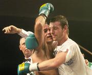 14 July 2007; John Duddy, right, after defeating Alessio Furlan. Hunky Dorys Fight Night, John Duddy.v.Alessio Furlan, National Stadium, Dublin. Picture credit: Ray Lohan / SPORTSFILE *** Local Caption ***