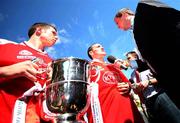 15 July 2007; Tyrone's Sean Cavanagh and Brian Dooher are interviewed for the BBC at the end of the match. Bank of Ireland Ulster Senior Football Championship Final - Tyrone v Monaghan, St Tighearnach's Park, Clones, Co Monaghan. Picture credit: Russell Pritchard / SPORTSFILE