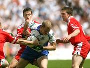 15 July 2007; Eoin Lennon, Monaghan, in action against Raymond Mulgrew and Dermot Carlin, Tyrone. Bank of Ireland Ulster Senior Football Championship Final - Tyrone v Monaghan, St Tighearnach's Park, Clones, Co Monaghan. Picture credit: Oliver McVeigh / SPORTSFILE