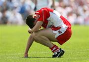 15 July 2007; A distraught Derry captain James Kielt at the final whistle. ESB Ulster Minor Football Championship Final - Derry v Tyrone, St Tighearnach's Park, Clones, Co Monaghan. Picture credit: Oliver McVeigh / SPORTSFILE