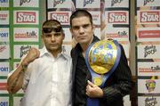 16 July 2007; European Super Bantamweight challenger Kiko Martinez, left, and Champion Bernard Dunne, at the announcement of details of the next European Superbantamweight title fight. Hunky Dorys Fight Night Press Conference, Burlington Hotel, Dublin. Picture credit: Stephen McCarthy / SPORTSFILE