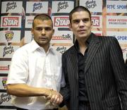 16 July 2007; European Super Bantamweight Champion Bernard Dunne, right, and challenger Kiko Martinez, at the announcement of details of the next European Superbantamweight title fight. Hunky Dorys Fight Night Press Conference, Burlington Hotel, Dublin. Picture credit: Stephen McCarthy / SPORTSFILE
