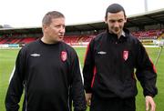 17 July 2007; Derry City manager John Robertson, left, with Mark Farren after a press conference in advance of their Champions League fixture against FC Pyunik of Armenia. Brandywell Stadium, Derry. Picture credit: Oliver McVeigh / SPORTSFILE