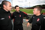 17 July 2007; Derry City manager John Robertson, right, with player's Sean Hargan, left, and Mark Farren after a press conference in advance of their Champions League fixture against FC Pyunik of Armenia. Brandywell Stadium, Derry. Picture credit: Oliver McVeigh / SPORTSFILE