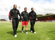 17 July 2007; Derry City manager John Robertson, centre, with player's Sean Hargan, left, and Mark Farren after a press conference in advance of their Champions League fixture against FC Pyunik of Armenia. Brandywell Stadium, Derry. Picture credit: Oliver McVeigh / SPORTSFILE