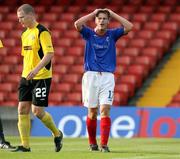 17 July 2007; Peter Thompson, Linfield, has a penalty appeal turned down. UEFA Champions League, 1st Round, 1st leg, Linfield v IF Elfsborg, Windsor Park, Belfast, Co. Antrim. Picture credit: Oliver McVeigh / SPORTSFILE