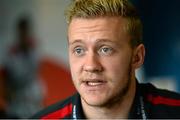 25 November 2014; Ulster's Stuart Olding during a press conference ahead of their Guinness PRO12, Round 9, game against Munster on Friday. Ulster Rugby Press Conference, Kingspan Stadium, Ravenhill Park, Belfast, Co. Antrim. Picture credit: Oliver McVeigh / SPORTSFILE