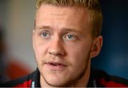 25 November 2014; Ulster's Stuart Olding during a press conference ahead of their Guinness PRO12, Round 9, game against Munster on Friday. Ulster Rugby Press Conference, Kingspan Stadium, Ravenhill Park, Belfast, Co. Antrim. Picture credit: Oliver McVeigh / SPORTSFILE