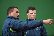 25 November 2014; Connacht head coach Pat Lam speaks to Robbie Henshaw before squad training ahead of their Guinness PRO12, Round 9, game against Scarlets on Saturday. Connacht Rugby Squad Training, The Sportsground, Galway. Picture credit: Diarmuid Greene / SPORTSFILE