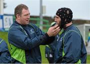25 November 2014; Connacht's John Muldoon has his beard inspected by team-mate Michael Swift before squad training ahead of their Guinness PRO12, Round 9, game against Scarlets on Saturday. Connacht Rugby Squad Training, The Sportsground, Galway. Picture credit: Diarmuid Greene / SPORTSFILE