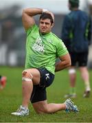 25 November 2014; Connacht's Ronan Loughney stretches before during squad training ahead of their Guinness PRO12, Round 9, game against Scarlets on Saturday. Connacht Rugby Squad Training, The Sportsground, Galway. Picture credit: Diarmuid Greene / SPORTSFILE